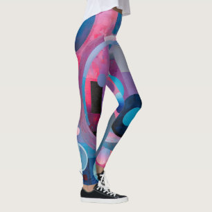 Leggings Círculos y cuadrados retro en tonos suaves rosa y