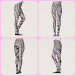 Leggings Círculos y diamantes Patrón de piernas rosadas gri<br><div class="desc">Estas leggings en ondas giratorias de círculos y diamantes en negro y gris son un divertido y tenso diseño de gris monocromático con un rubor de rosa. El patrón monocromático hace una declaración de moda que es divertida y moda.</div>