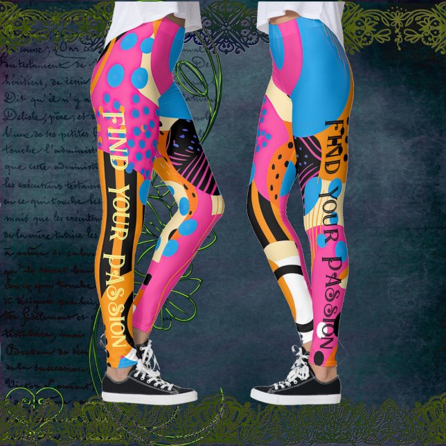 Leggings Cita de colores vibrantes del patrón abstracto de  (Pop Art Abstract Pattern Vibrant Colors Quote Leggings)