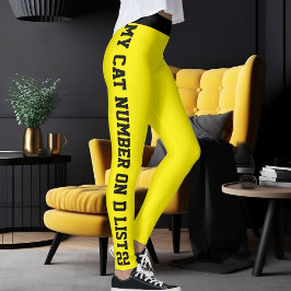 Leggings Cita personalizada de gato mascota en negro amaril