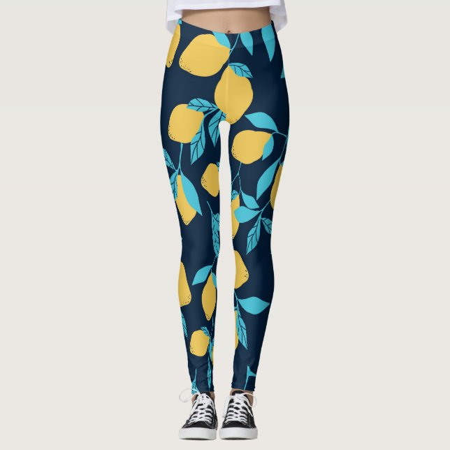 Leggings Citro simple: limones en azul. (Anverso)
