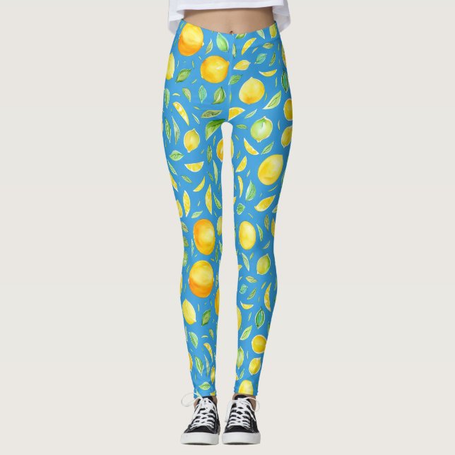 Leggings Citrus De Guay En Patrón De Acuarela Turquesa (Anverso)