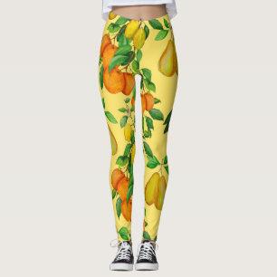 Leggings Citrus, pera, cereza: acuarela impresa.