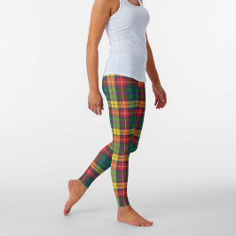 Leggings Clan Buchanan Scottish Plaid Red Green Yellow