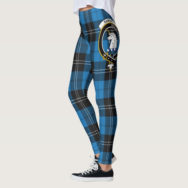 Leggings Clan Escocés Ramsay Escudo Azul Anciano Tartán (Izquierda)
