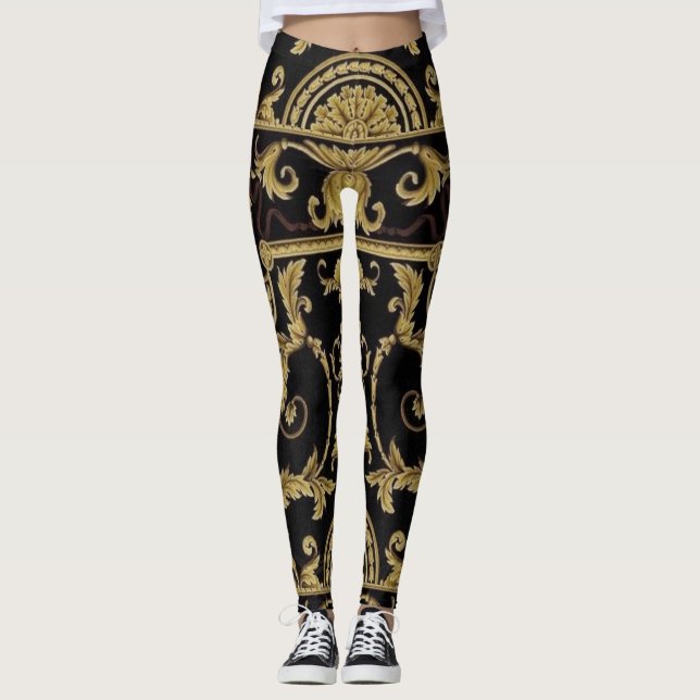 Leggings Clásica Acanthus Leaf Black and Gold (Anverso)