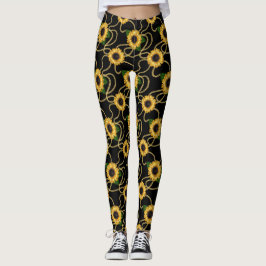Leggings Clásico amarillo girasol elegante patrón en negro
