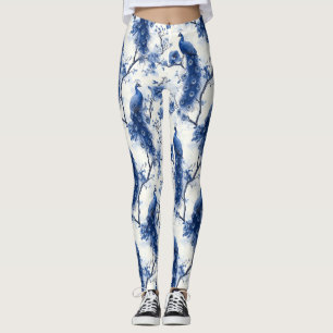 Leggings Clásico azul Chinoiserie Watercolor Pavo francés