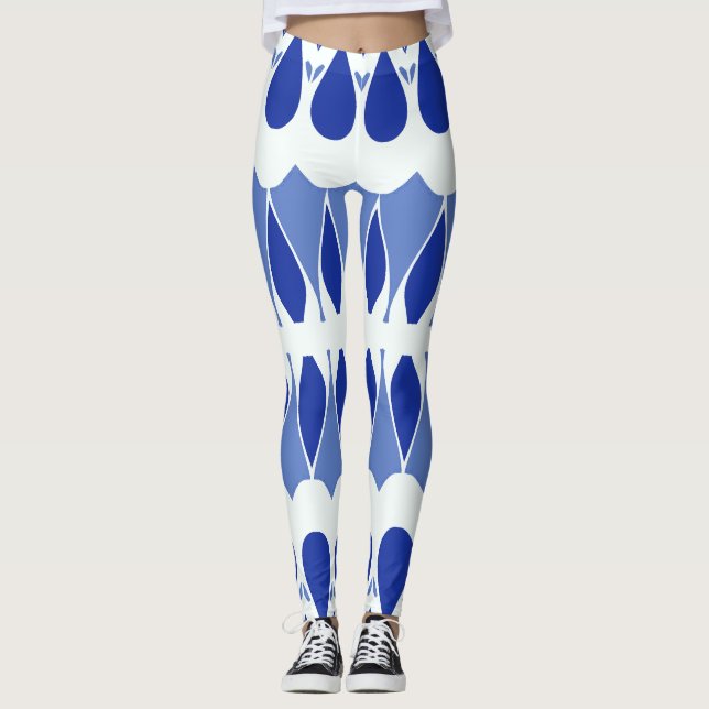 Leggings Clásico blanco y azul vibrante "Ratti_Creative_Art (Anverso)