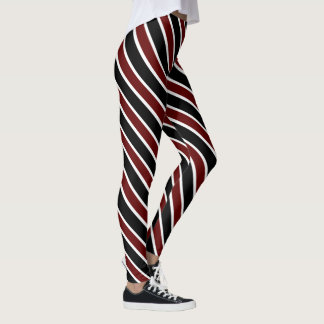 Leggings Clásico Burgundy Negro Blanco Diagonal Rayado