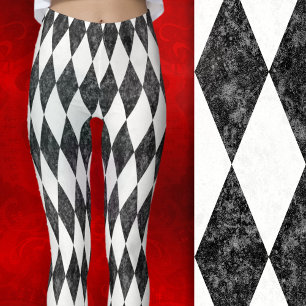 Leggings Clásico Diamante Harlequin Argyle Blanco Negro-Hie