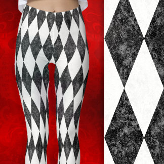 Leggings Clásico Diamante Harlequin Argyle Blanco Negro-Hie