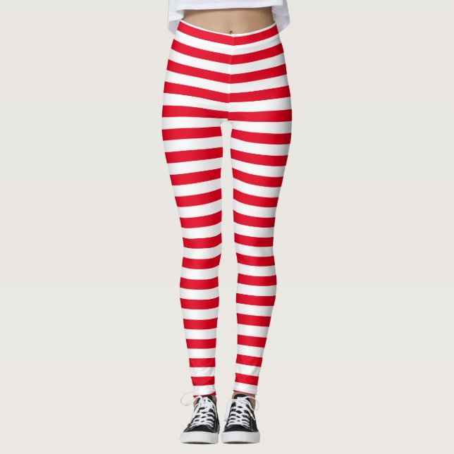 Leggings Clásico Minimal rojo y blanco rayado (Anverso)