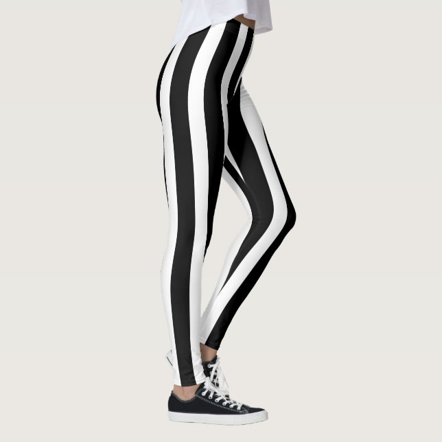 Leggings Clásico negro y blanco rayado de estilo (Derecha)