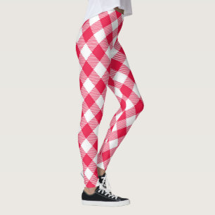 Leggings Clásico Patrón de Gingham Rojo y Blanco Rústico