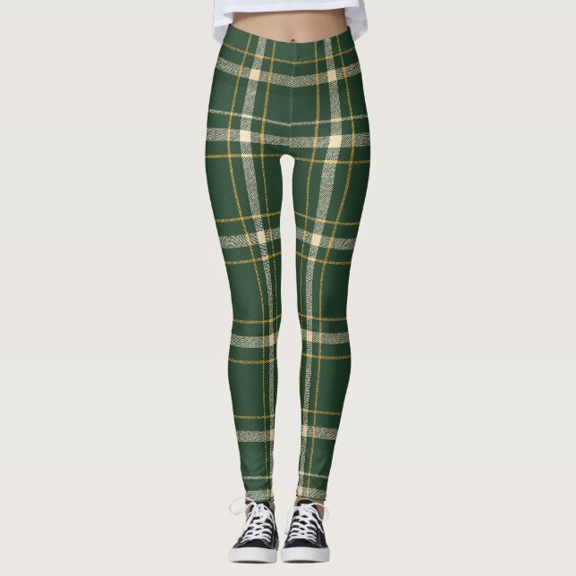 Leggings Clásico Plaid Verde de Navidad (Anverso)