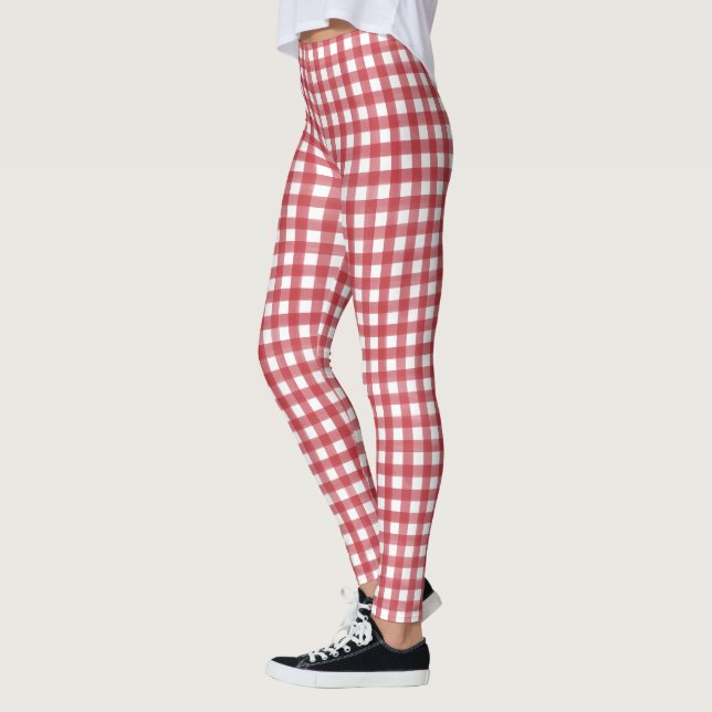Leggings Clásico Rojo y Blanco Gingham Plaid Pattered (Izquierda)