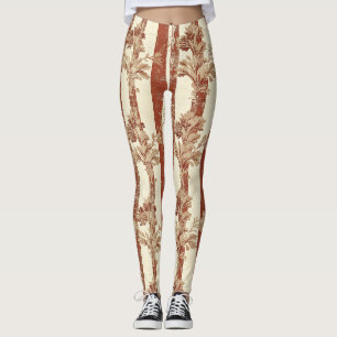 Leggings Clásico Toile Floral Rojo Terracota Crema