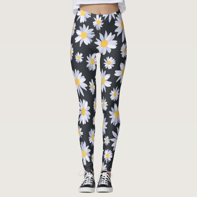 Leggings Clásico White Daisy Flowers Botánico (Anverso)