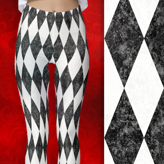 Leggings Classic Black White-Ice Harlequin Diamond Argyle (Close-up of black/white texturing)