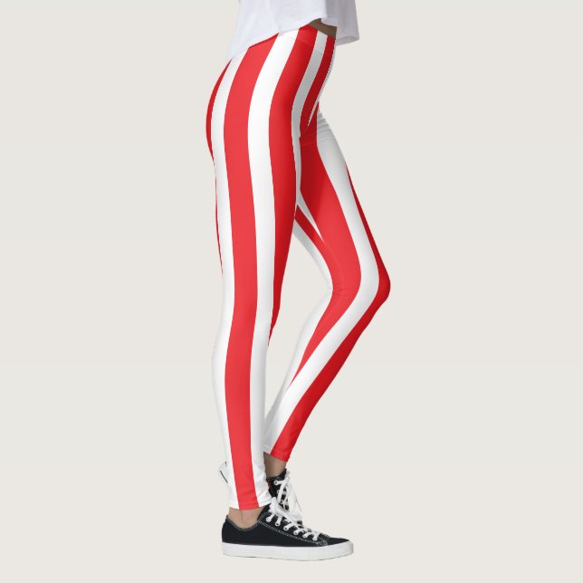 Leggings Classic Bright Red and White Striped Stylish (Derecha)