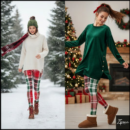 Leggings Classic Christmas Red Green Tartan Plaid