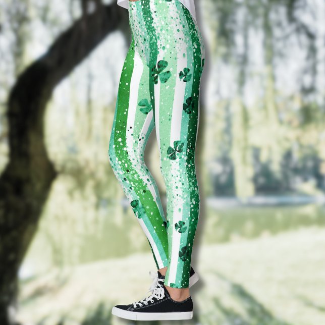 Leggings Classic Green White Vertical Stripes Shamrocks (Subido por el creador)