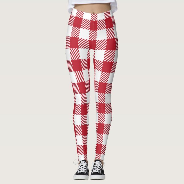 Leggings Classic Red and White Gingham Checkered Pattern (Anverso)