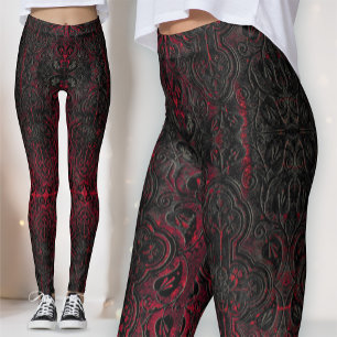 Leggings Clima romántico rojo rubí cruces góticos desgastad