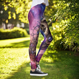 Leggings Clockwork industrial Steampunk Purple and Pink