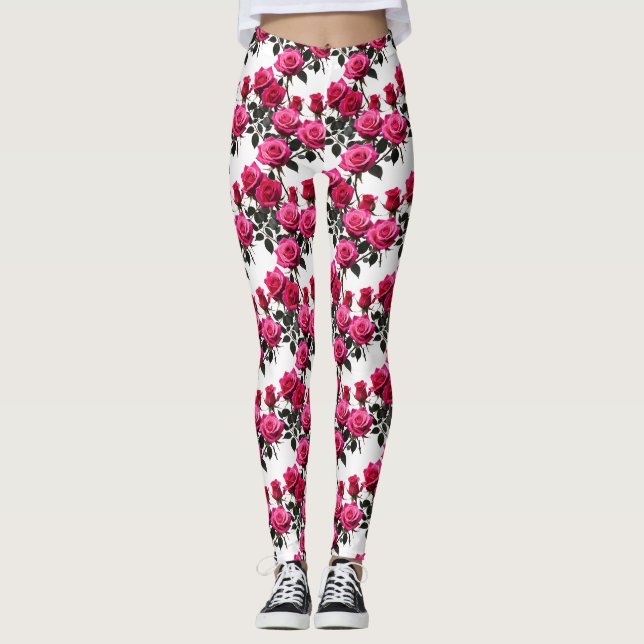 Leggings Clustered Red And Pink Roses On A Stark White  (Anverso)