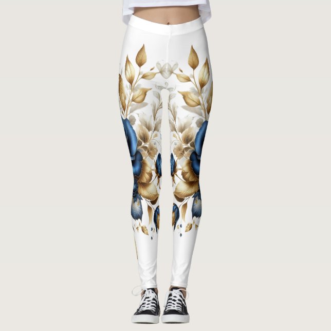 Leggings Cobalt White Flowers (Anverso)