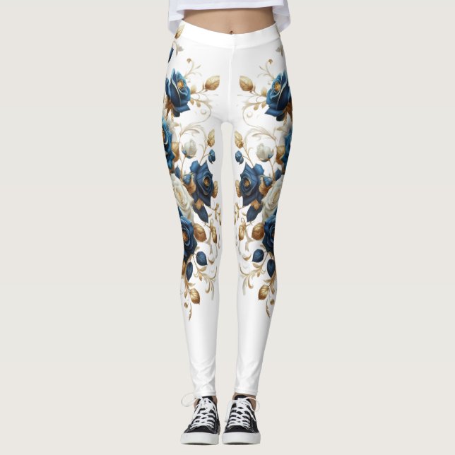 Leggings Cobalt White Flowers United (Anverso)