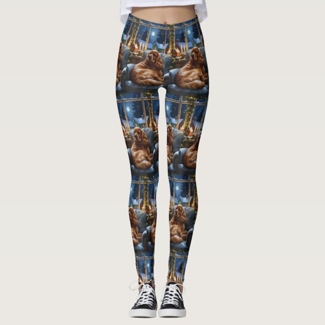 Leggings Cocker Spaniel con Navidades Luces feriado (Anverso)