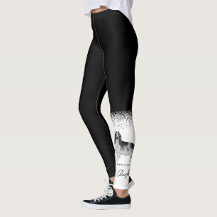 Leggings Cocker Spaniel en negro y blanco y texto personali