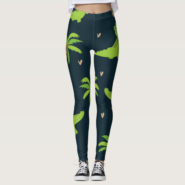 Leggings Cocodrilos personalizados: Patrón de palmas de lig (Anverso)
