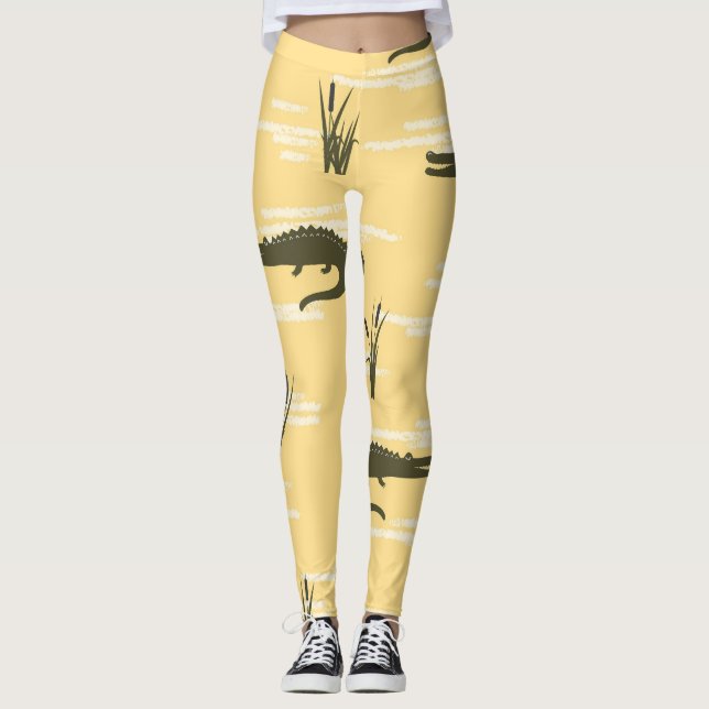 Leggings Cocodrilos vintage: Patrón amarillo sin foco (Anverso)