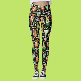 Leggings Cócteles y pociones de Halloween naranja y verde