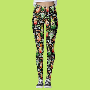 Leggings Cócteles y pociones de Halloween naranja y verde
