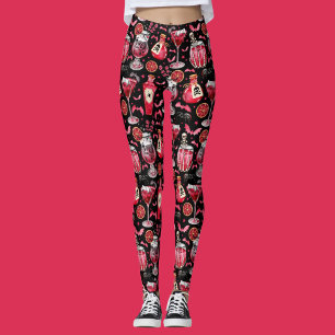 Leggings Cócteles y pociones de Halloween rojos y negros