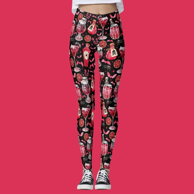 Leggings Cócteles y pociones de Halloween rojos y negros (Red and Black Halloween Cocktails and Potions Leggings)