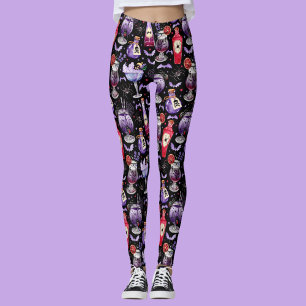 Leggings Cócteles y pociones morados y rojos de Halloween