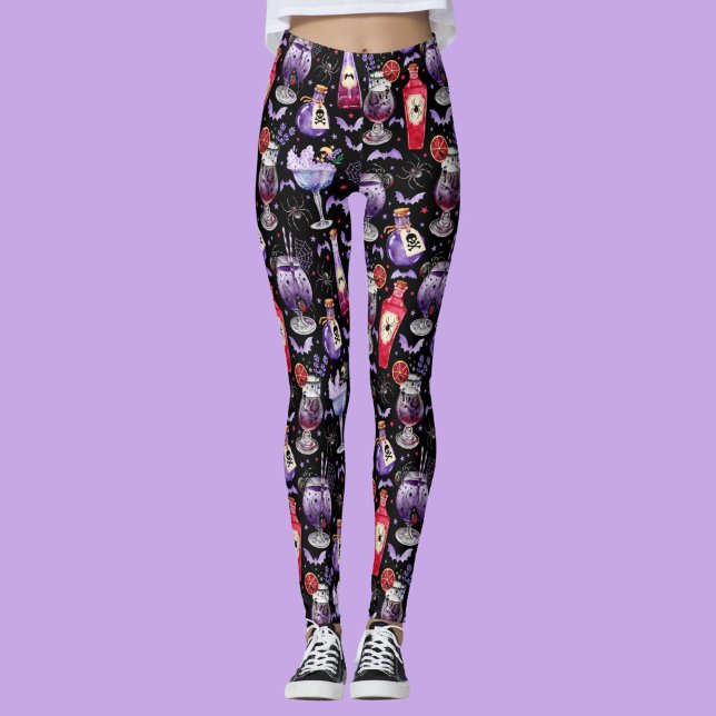 Leggings Cócteles y pociones morados y rojos de Halloween (Purple and Red Halloween Cocktails and Potions Leggings)