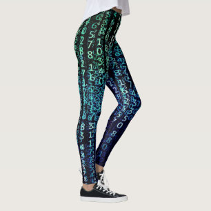 Leggings Código binario de matriz tecnológica Aqua Black