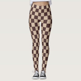 Leggings Coffee Brown Checkerboard