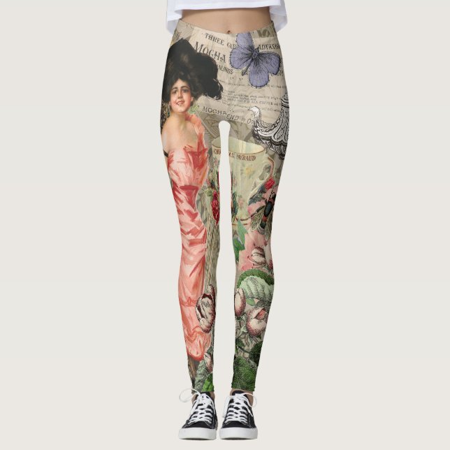 Leggings Coffee Lady Victorian Mujer Rosa Clásica (Anverso)