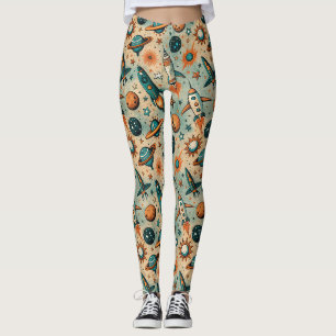 Leggings Cohetes Estrellas Cósmicas Caprichosas Coral Teal