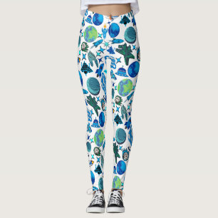 Leggings Cohetes retro en el espacio. BG blanco