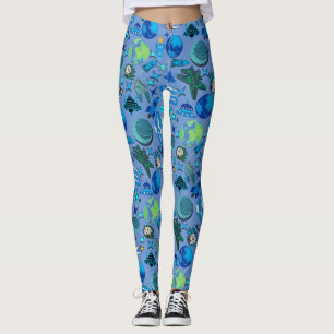 Leggings Cohetes retro en el espacio. L Blue BG
