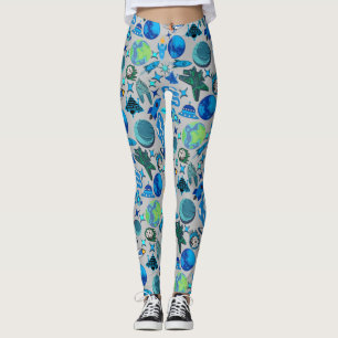 Leggings Cohetes retro en el espacio. L Gray BG